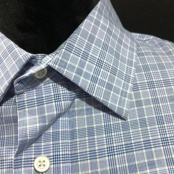 JoS.A.BANK Traveler tailored fit 100% cotton, blue/white check shirt size M - Picture 2 of 7